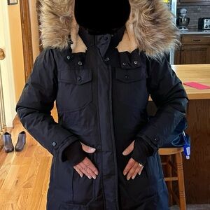 Madden Girl Black Puffer Coat with Fur Trimmed Hood